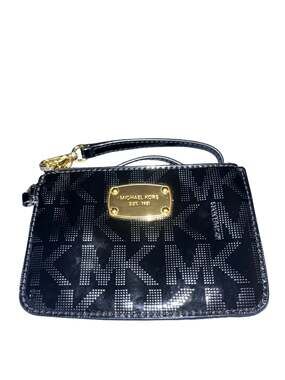 Michael Kors Black Patent Leather Signature Logo Small Wristlet
